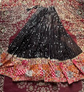 Designer Black Mirror Work Lehenga Choli Set