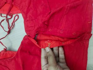 Red Saree with Embellished Blouse
