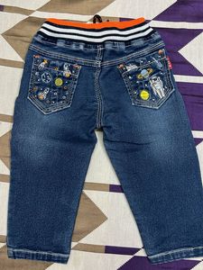Comfy Kids' Drawstring Jeans with Space Patch