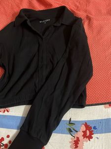 Black Cropped Long Sleeve Top