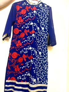 Embroidered Blue Kurta,pajama,dupatta set