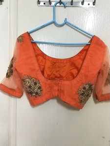Navratri Gorgeous Orange &amp; Blue Embroidered