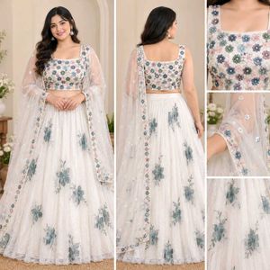 Elegant White Floral Lehenga Set