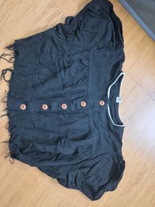 Black Cropped Button-Up Top