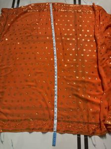 Orange Sequined Saree with attached blouse piece