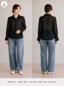 Chic Black Sheer Striped Button-Up Shirt