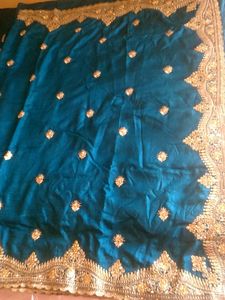 Embroidery Work Rama Green Colour Saree