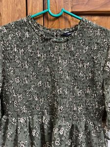 Green Floral Smocked Peplum Top