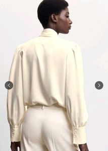 Mango elegant Cream Bow Neck Blouse