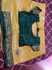 Beautiful Yellow Saree with Green Blouse