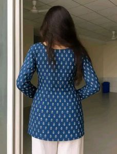 Stylish Blue Printed Kurta with White Palazzos