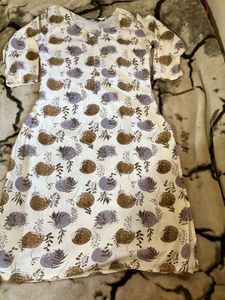 White Kurta with Botanical Print