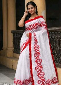 Lase border White & Red Saree