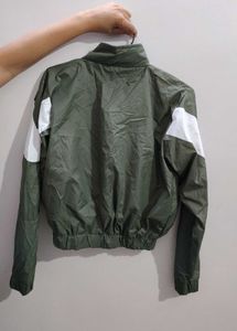 Stylish Green and White Windbreaker Jacket