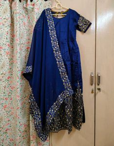 Royal Blue Embroidered Gown Dupatta Set