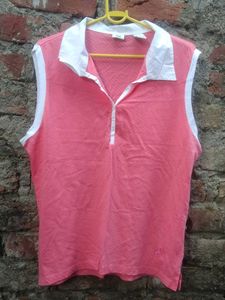 Coral Pink Sleeveless Polo Shirt