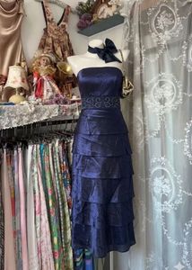 Elegant Navy Tiered Strapless vintage Dress