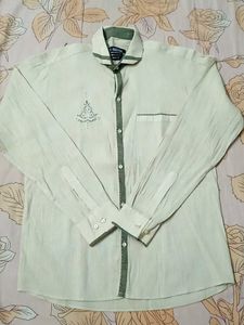 Men's Beige Kurta with Green Accents
