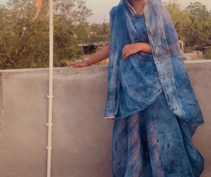 Chic Grey Striped Lahenga Choli Set