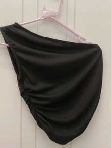 Black One-Shoulder Ruched Top