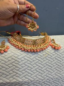 Stunning Pink & Gold Kundan Necklace Set