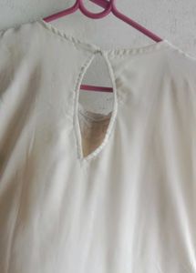 white kurti with pink flora design