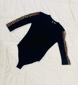 Black Bodysuit with Leopard Print Sleeves