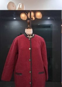 Wine Textured Button-Front Long Jacket