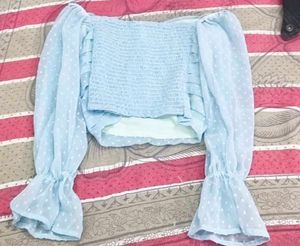 Sheer Polka Dot Ruffle Crop Top