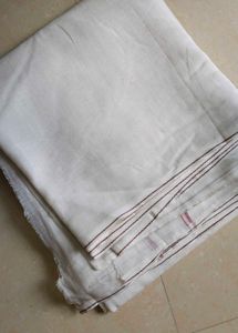 New White Cotton Dhoti with Maroon Border – Unused