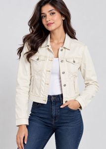 PULL&BEAR Stylish Cream Denim Jacket