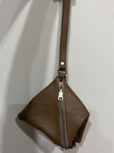 Studded Geometric Brown Clutch Bag