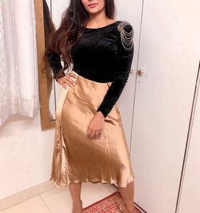 Satin Gold Midi Skirt