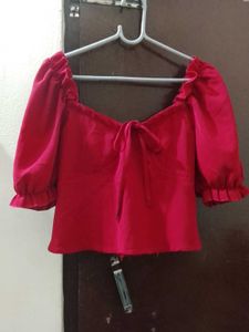 Chic Red Puff Sleeve Top