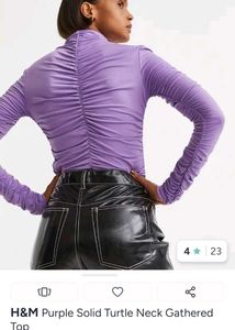 H&amp;M Purple Gathered Turtle Neck Top