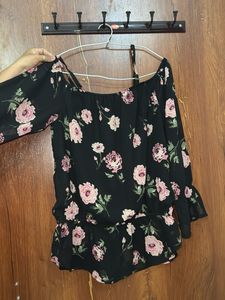 Chic Black Floral Off-Shoulder Top