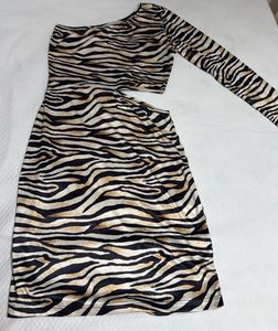 Zebra Print One Shoulder Mini Dress