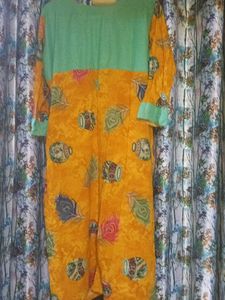 Vibrant Yellow &amp; Teal Printed Kurta