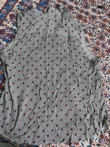 Striped floral print button-up shirt