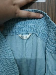 Blue Off-Shoulder Smocked Solid Top