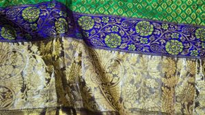 Vibrant Green &amp; Royal Blue Silk Saree