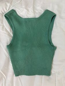 Green Ribbed Twist Front Sleeveless Top