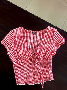 Red Gingham Tie Front Top
