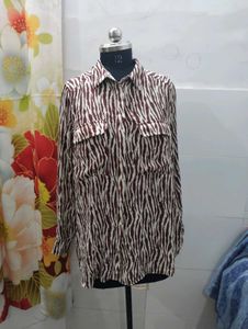 Zebra Print Button-Up Shirt