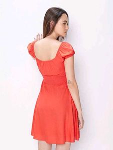Coral Red Smocked Fit &amp; Flare Mini Dress