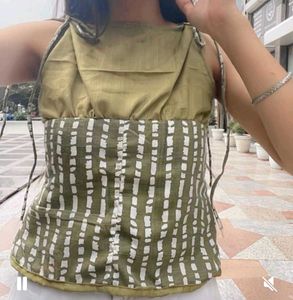 Olive Green Printed Sleeveless Top