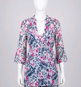 Chic Floral Print V-Neck Tunic Kurti