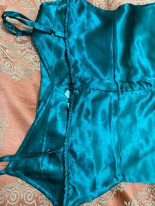 Teal Satin Slip Dress