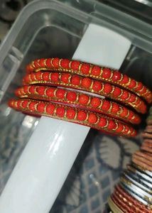 Red & Gold Beaded Bangles