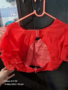 Red N Black Ruffle Saree